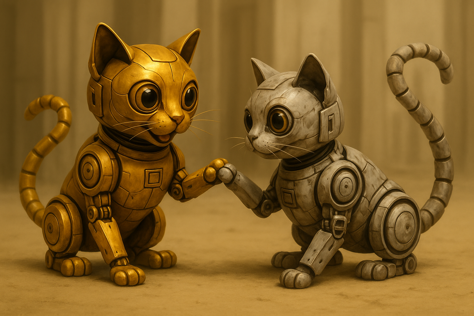 Generated Scene Featuring Two Droid Cat Characters Meeting